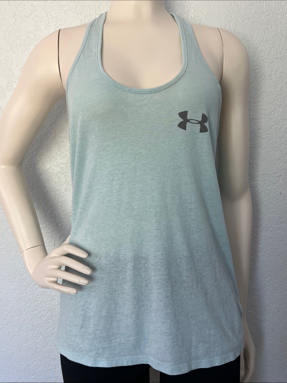 Under Armour Womens Sz Med HeatGear Racerback Tank Blue Gray Workout Running Gym